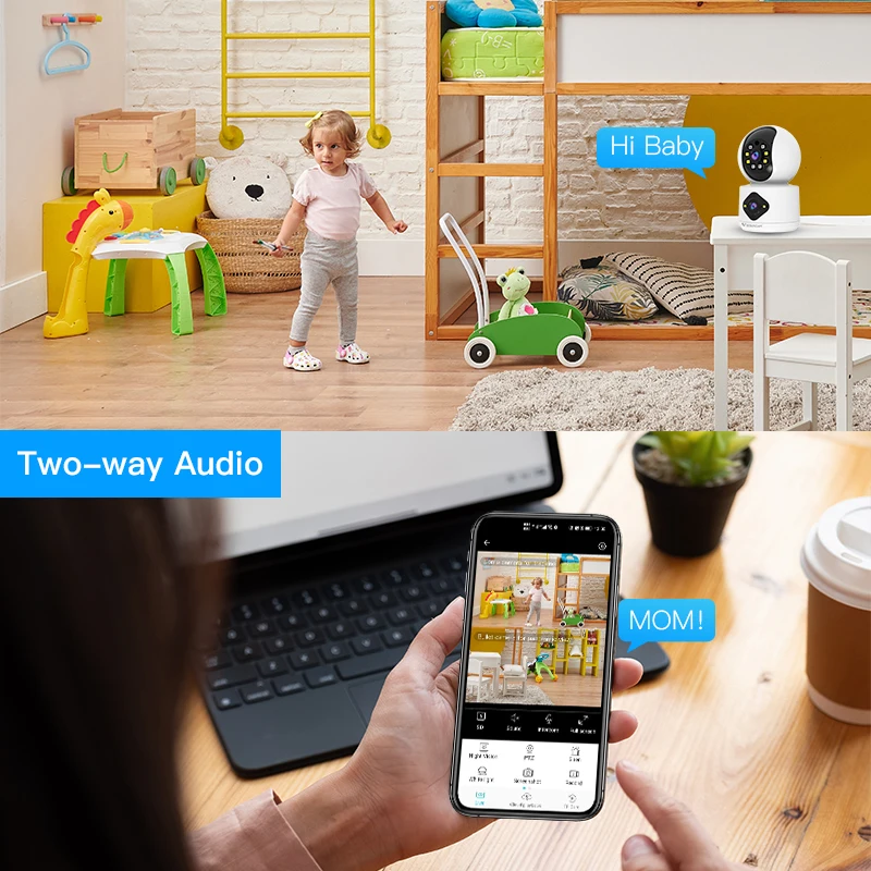 VStarcam 4MP WiFi Camera with Dual Screens Wireless Baby Monitors Smart Home Security Protection Indoor Dual Lens IP Camera