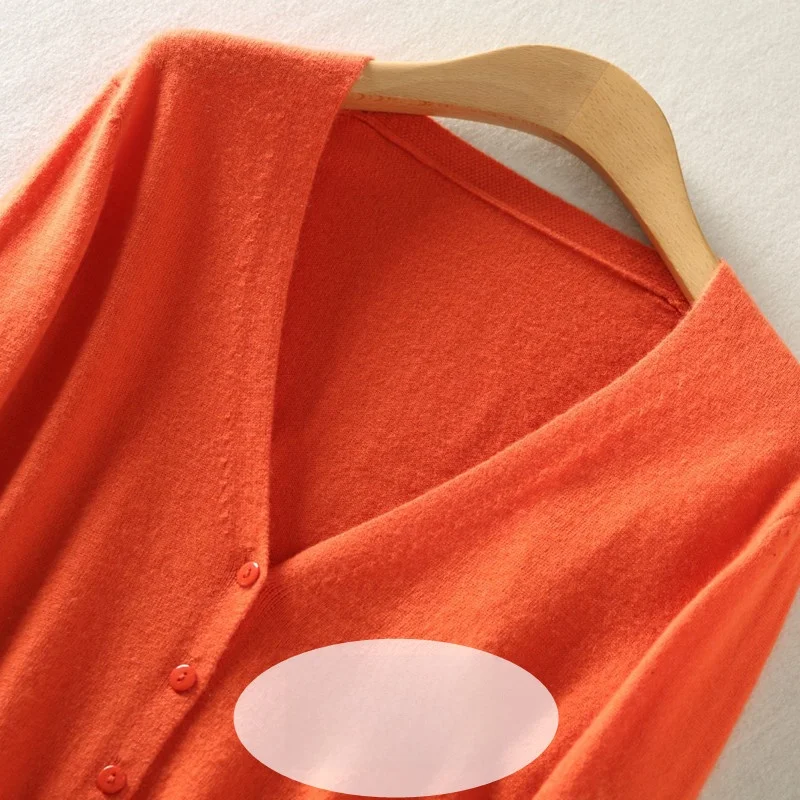 

Spring Autumn Thin Wool Knitted Cardigan Women's Short Pure Color round Neck Base Shirt Large Size Outerwear V-neck Coat