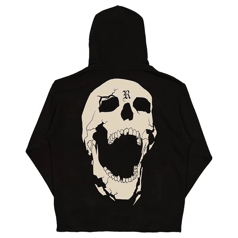 REVENGE BLACK BONES hoodie sweatshirt bone skull pullover fleece hooded loose same style