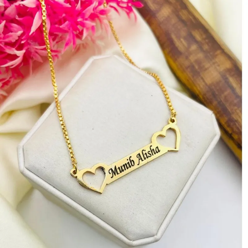 

Персонализированное 18-каратное позолоченное ожерелье с именем, индивидуальное ожерелье в форме сердца из нержавеющей стали с гравировкой имени, кулон в полоску, ожерелье