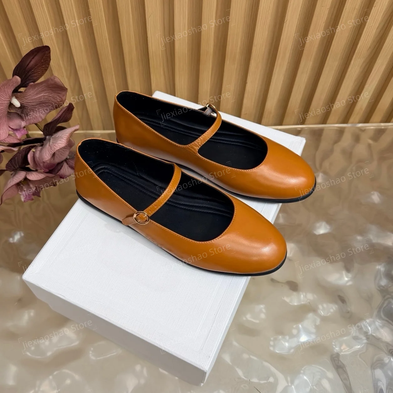 Top Quality Handmade Genuine Leather Round-Toe Buckle-Strap Ballet Dance Shoes Mary Janes Mules Boat Shoes Zapatos De Mujer