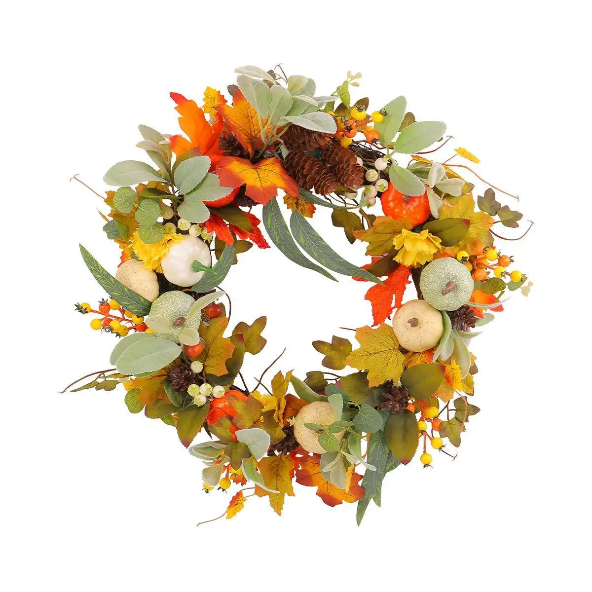 

Cross-border autumn simulation pine cone dead branch wreath Thanksgiving maple leaf frost leaf pumpkin courtyard wall pendant