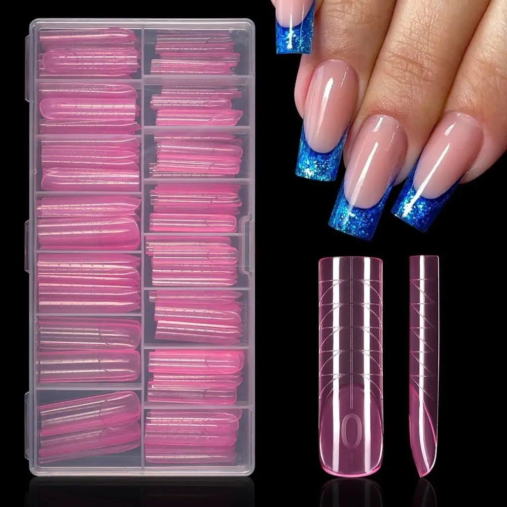

140Pcs/box French Nail Dual Forms Quick Building Gel Mold Square Pink Transparent Nail Extension Molds Full Cover with Scale