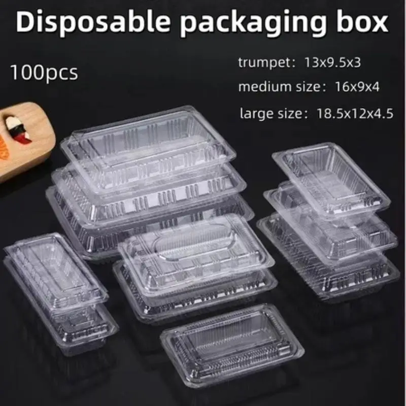 〔NN71〕100PCS Disposable Packaging Box Tight Seal Crush Resistant Transparent Food Container One-Time Packaging Box