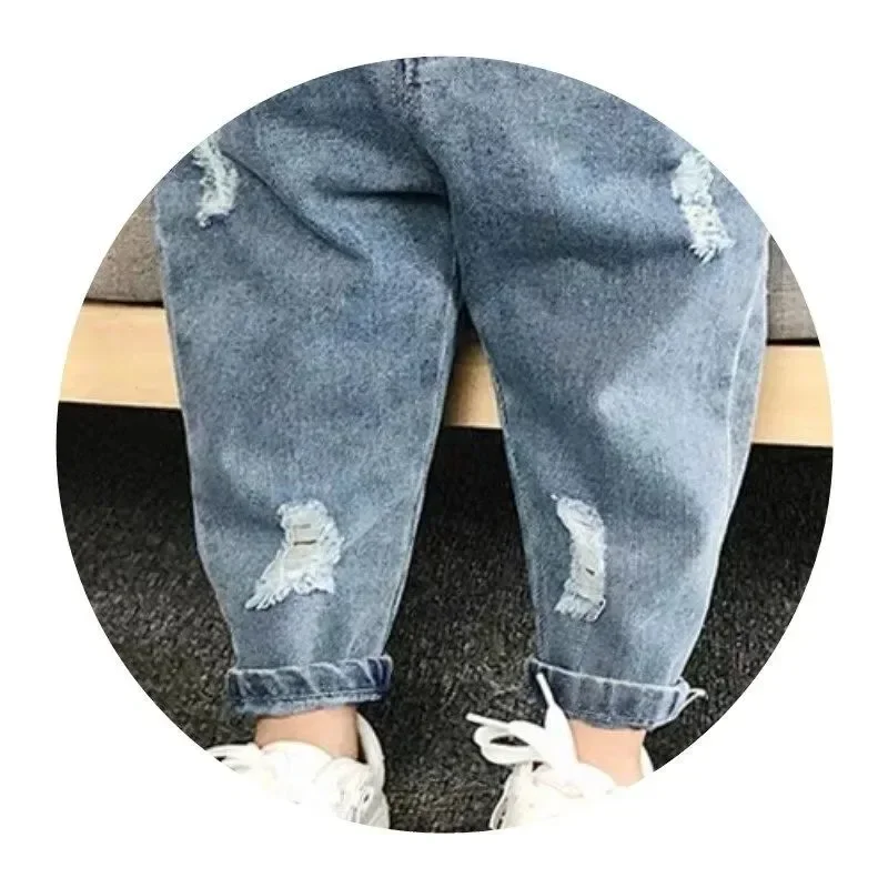 Kids Pants Boys Casual Jeans Children Denim Ripped Jeans Trousers Toddler Girls Fall Clothes 2 3 4 5 Years Baby Hare Baggy Jeans