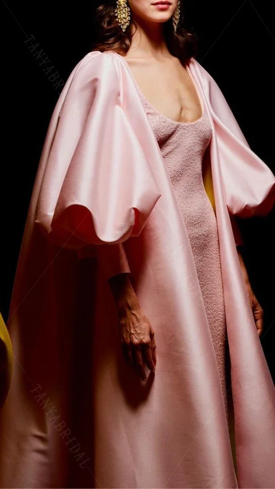 Veste de mariage rose à manches longues, Cape longue, manteau en Satin pour femmes Chic, enveloppe charmante