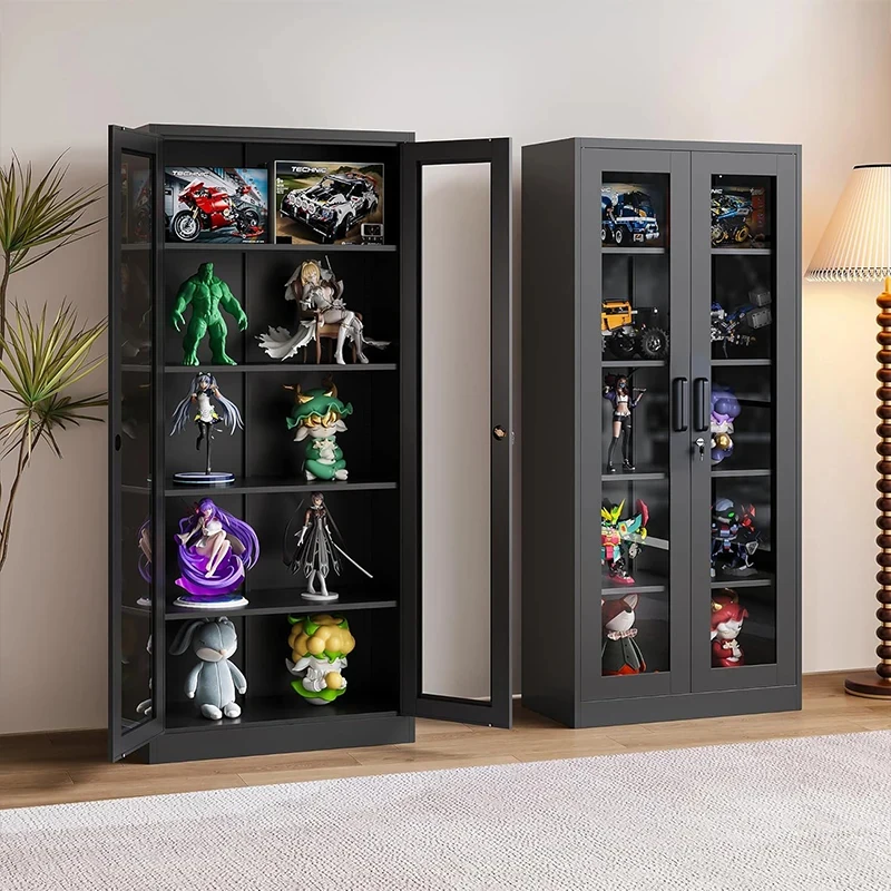 custom.Modern Metal Display Cabinet with Glass Door Adjustable Shelves Lock Office & School Storage-Durable Steel Bookcase