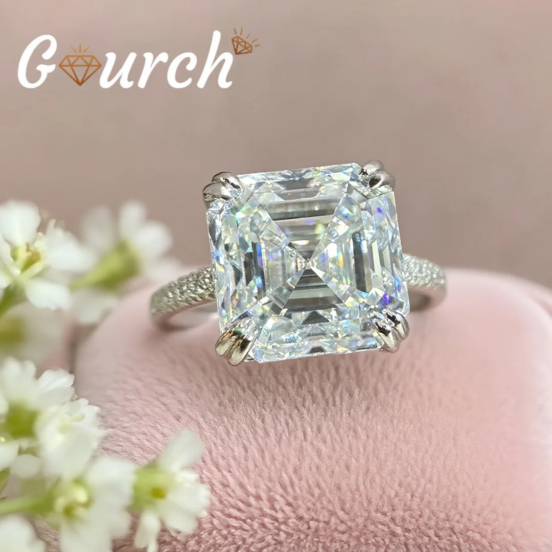 

Gourch 5CT 10x10 мм квадратное кольцо с муассанитом огранки Asscher S925 кольца из стерлингового серебра для женщин подарок на годовщину свадьбы ювелирные изделия