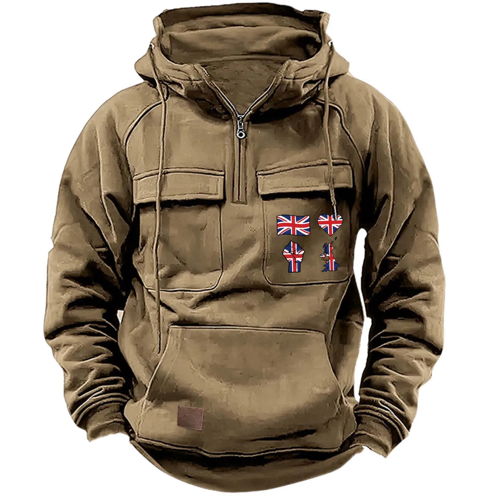Half Zipper Men's Tactical Hoodies Solid Warm Fleece Military Sweatshirts Multi Pockets Male Hooded Jackets Thick Outdoor