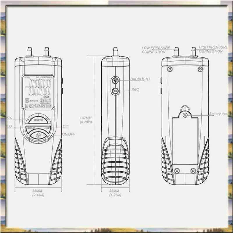 

AA46 HOT-HT-1890 Манометр Цифровой манометр газа Двухпортовый измеритель давления воздуха с удержанием данных для тестирования вентиляции и кондиционирования воздуха