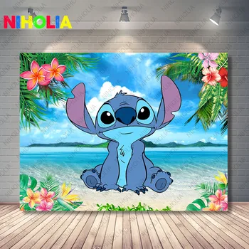 Disney Lilo & Stitch telón de fondo niños fiesta de cumpleaños foto decoración fotografía océano flor fondo Baby Shower Prop Banner
