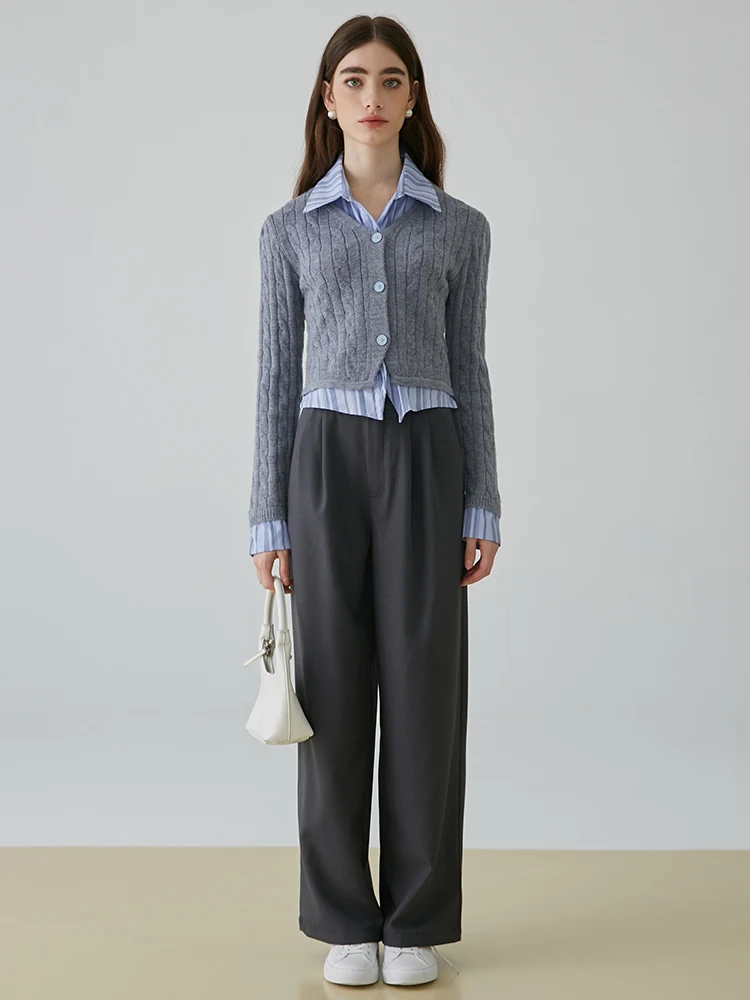 Autumn Winter Woman Korean Fashion Preppy Style Cardigan Sweater Long Sleeve Fake Two Pieces Knitwears Design Old Money Vintage