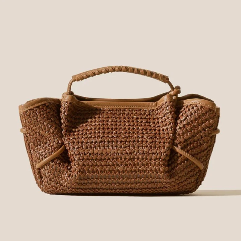 

European American Fashion Straw Bag Light Luxury Designer Single Shoulder Crossbody Bag Personality Trend Square Bag Pleated Bag