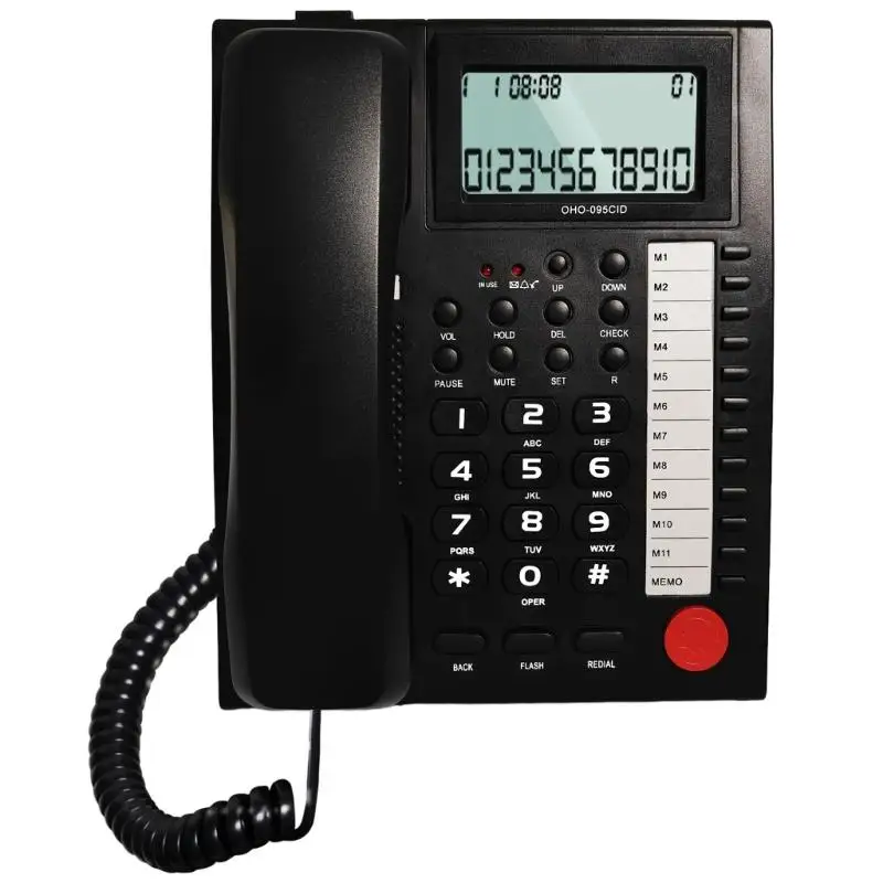 

Проводной стационарный телефон из АБС-пластика с идентификацией вызывающего абонента и гарнитурами для использования в домашнем