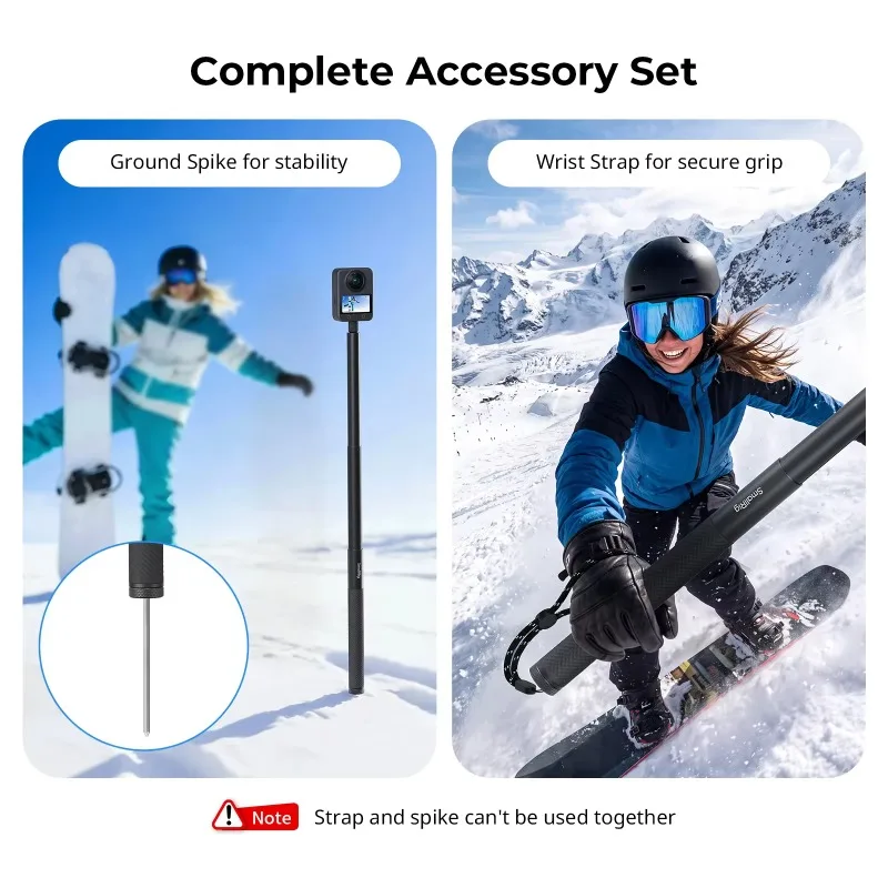 SmallRig Selfie Stick Support for Action Cameras 120cm to 28cm with Ground Spike Compact Extendable Silicone Non-Slip Grip 6319