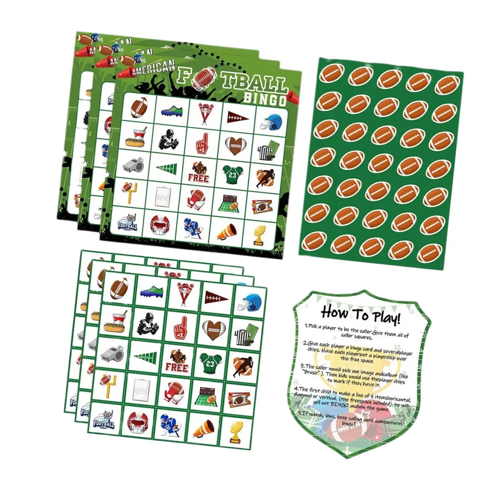 Football Party Paper Bingo Cards Group Game Football Stickers Football Bingo Game for Friends Kids Neighbors New Year Classmates