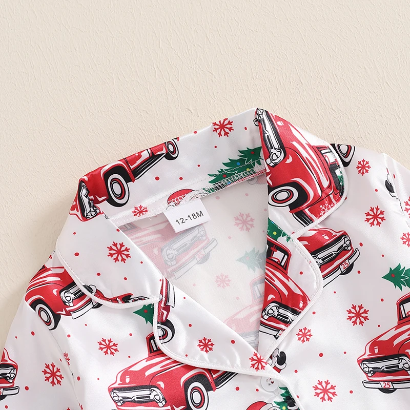 BeQeuewll Christmas Kids Girls Boys Pajamas Set Satin Santa Claus Button Children Sleepwear Long Sleeves Shirt Pants Loungewear