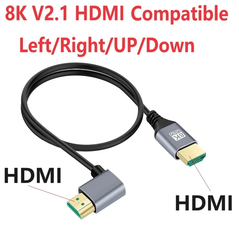 0.5 1M 90 Degree Left/Right/UP/Down Angle 8K HDMI-Compatible 2.1 Cable 8K@60Hz 4K@120Hz 48Gbps Extension Cable