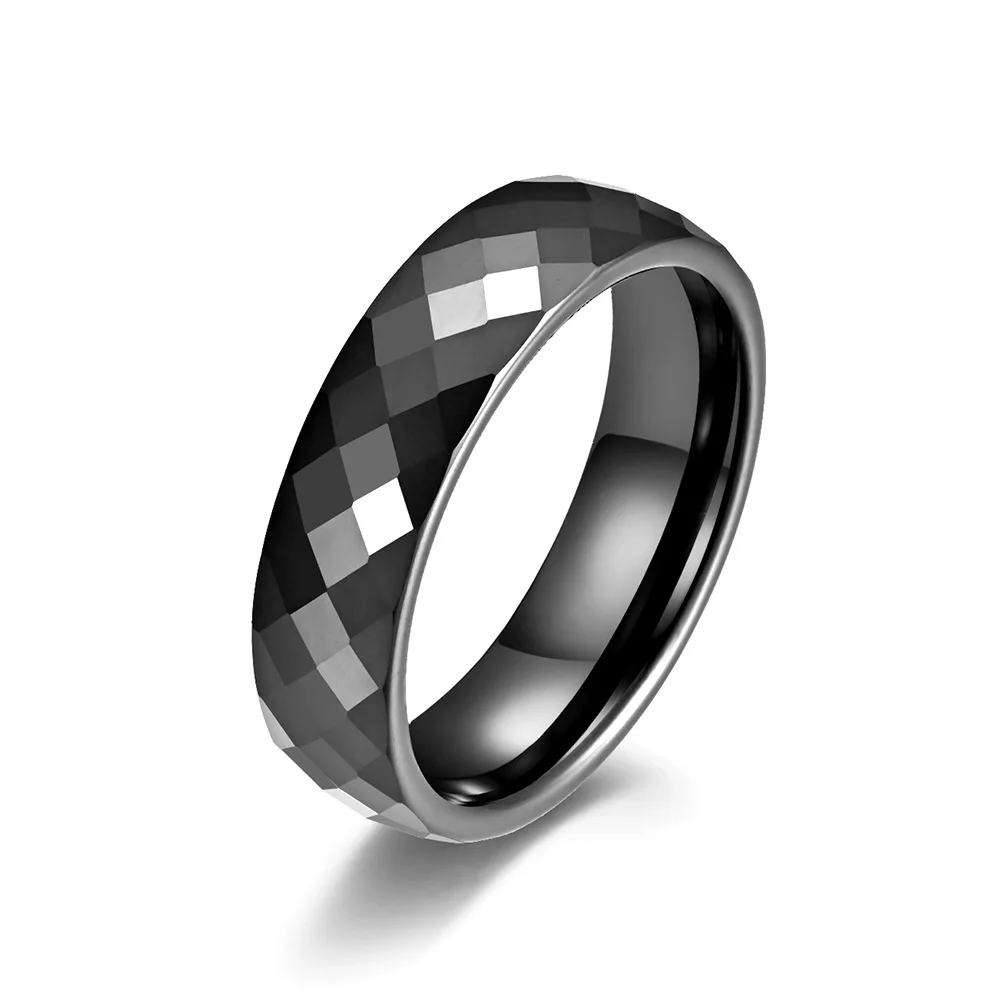 Men Women\'s Ceramic Ring Reflection Line Black Ring Jewelry Engagement Wedding Promise Band