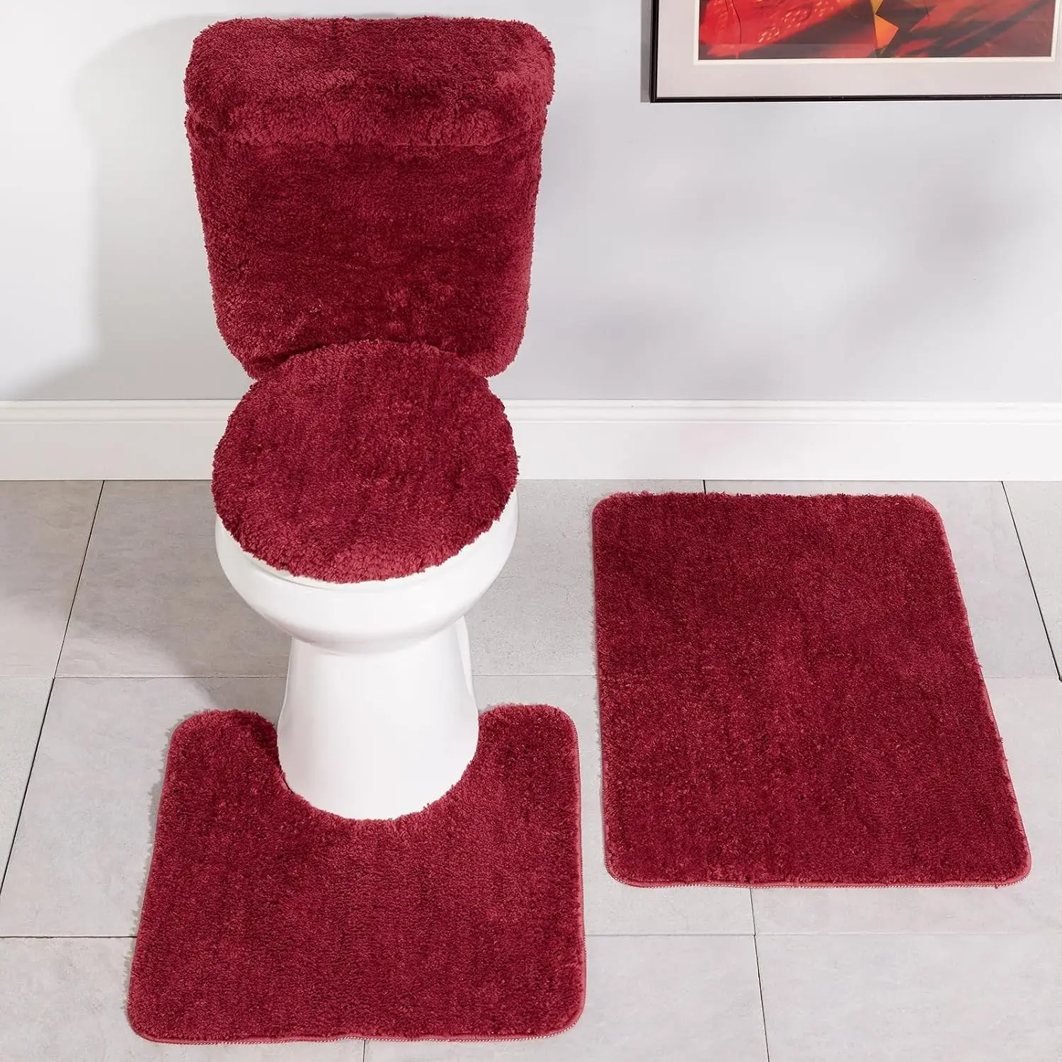 5-Piece Bath Rug Set, Soft, Non-Slip Bathroom Rugs, Absorbent and Quick-Drying Bath Mat, Lid Cover, & Tank Covers