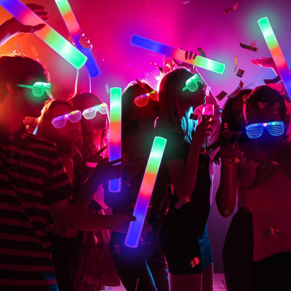 Foam Glow Sticks Bulk and Neon Glasses for Glow Party, New Year Eve Raves, Wedding, Concert, Halloween,Foam Glow Sticks