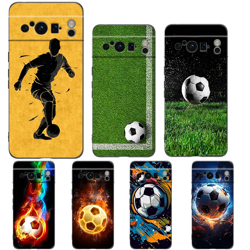 Phone Case For Google Pixel 9 8 8A 7 7A 6 Pro XL 6A 5G Black Soft Shockproof Back Cover TPU Shell Football Passion Soccer Ball