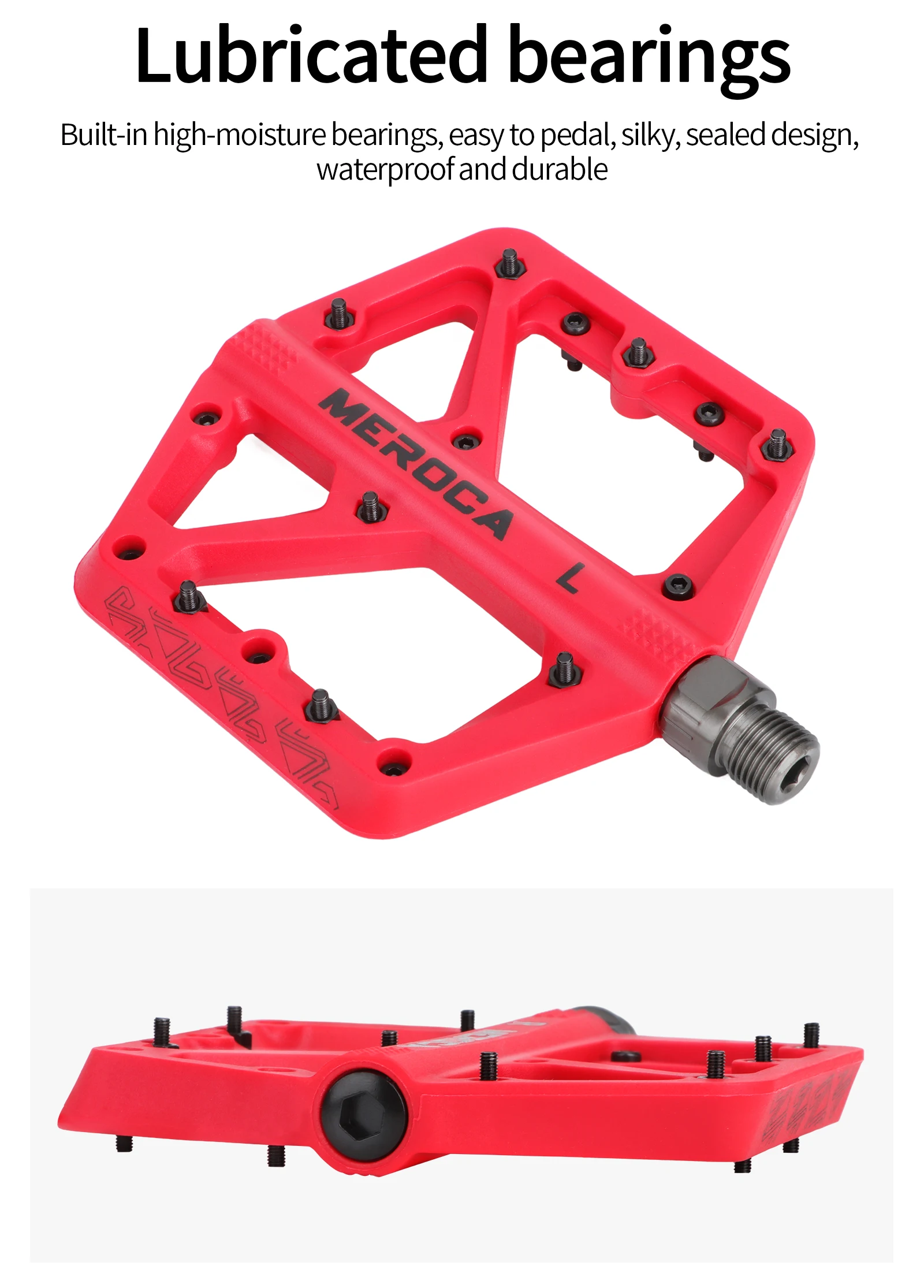 MEROCA Nylon-Fahrradpedale, ultraleichte Dichtungslager, Mountainbike, Rennrad, flache Plattform, wasserdichte Fahrradpedale, rutschfeste Teile – Detail 7