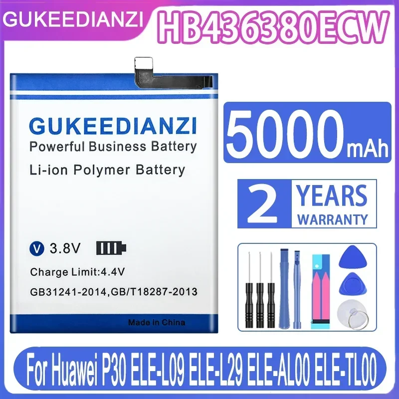 For Huawei HB436380ECW 5000mAh Battery For HUAWEI P30 ELE-L09 ELE-L29 ELE-AL00 ELE-TL00 Mobile Phone Batteries + Free Tools