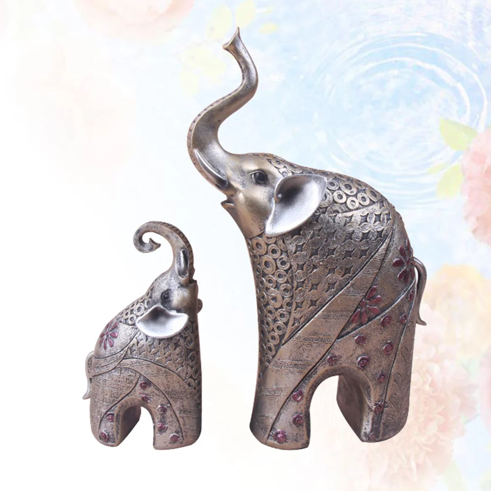 

2Pcs Elephant Resin Ornament Geometric Sculpture Living Room Office Home Decoration Desktop Resin Elephant Family