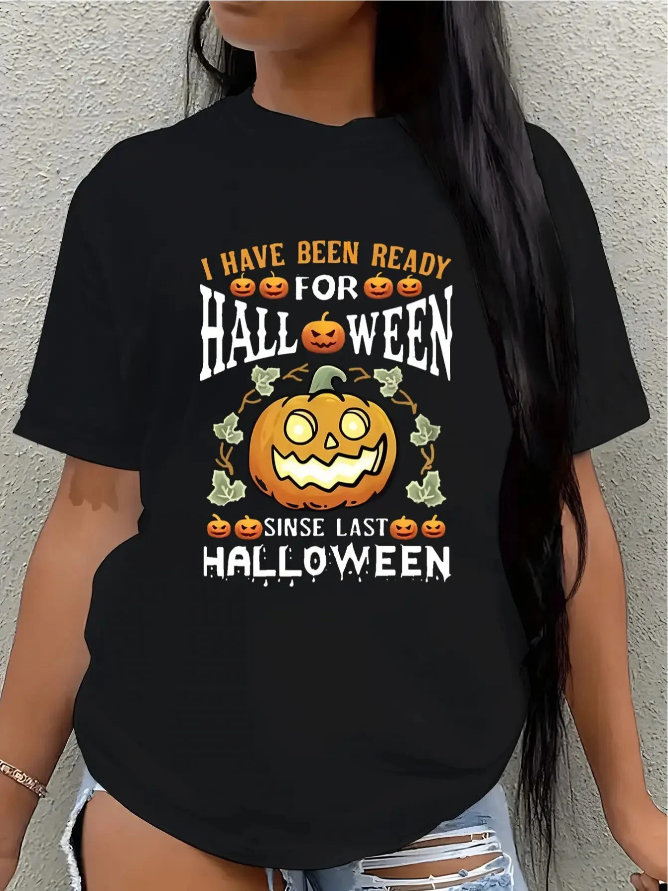 Women's Happy Halloween Spooky Pumpkin Bat Candy Corn Print with 