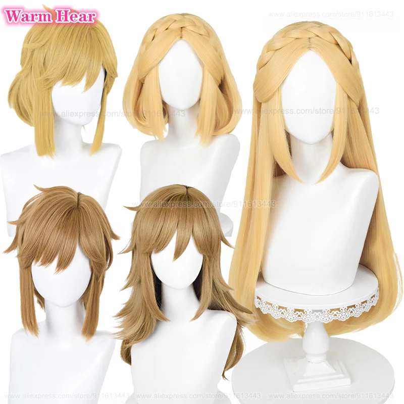 

Game Link Princess Synthetic Wig Golden/Brown Princess Link Cosplay Anime Wigs Heat Resistant Hair Party Anime Wigs + A Wig Cap