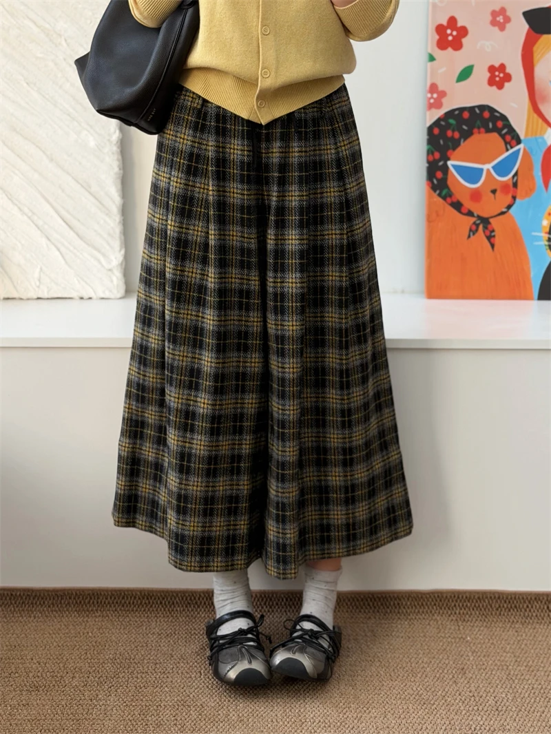 

Retro Japanese Sle Wide Leg Pants Women's Autumn Winter Loose Drapey 9-Foot Woolen Cheered Skirt Pants High Waist Straigh...