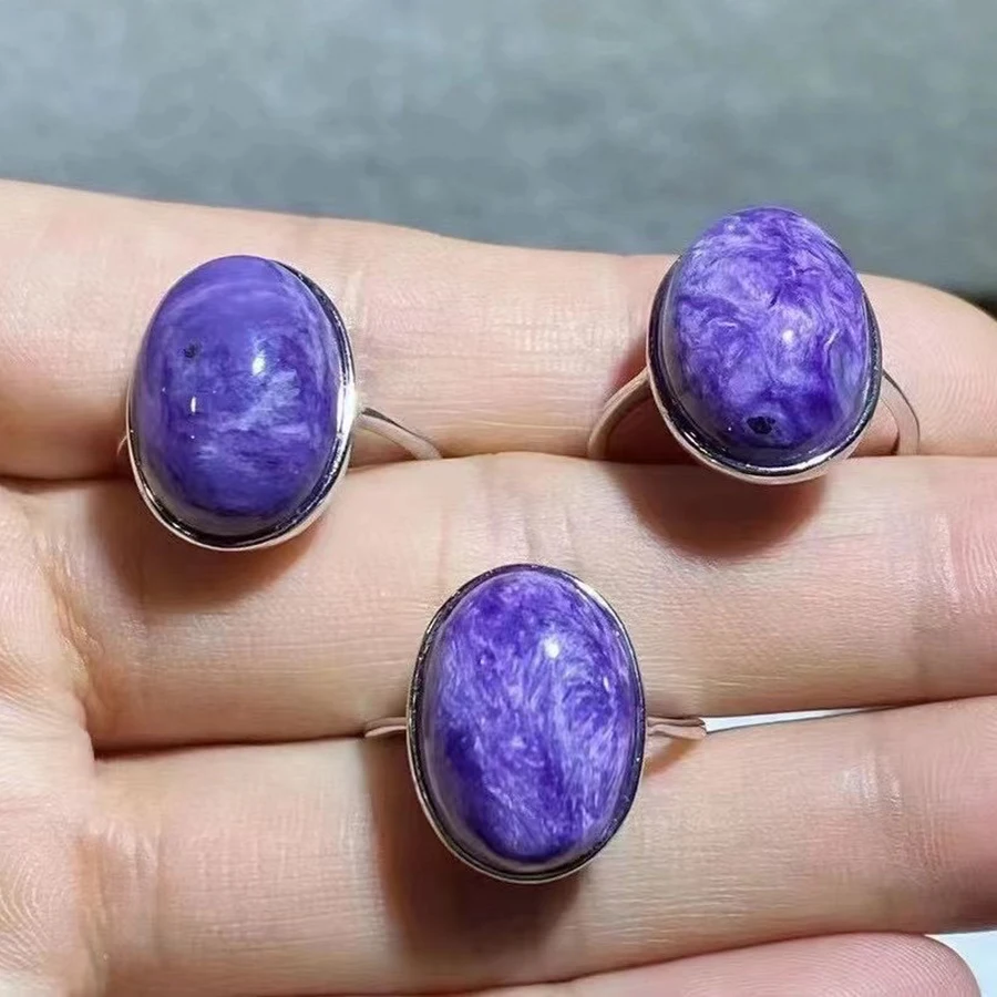 Unit One Piece 925Silver With Natural Purple Charoite Gemstone Crystal Finger-Rings For Gift