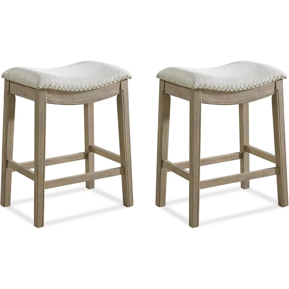 

A set of 2 26 counter stools, backless saddle kitchen bar stools, with recycled oak veneer