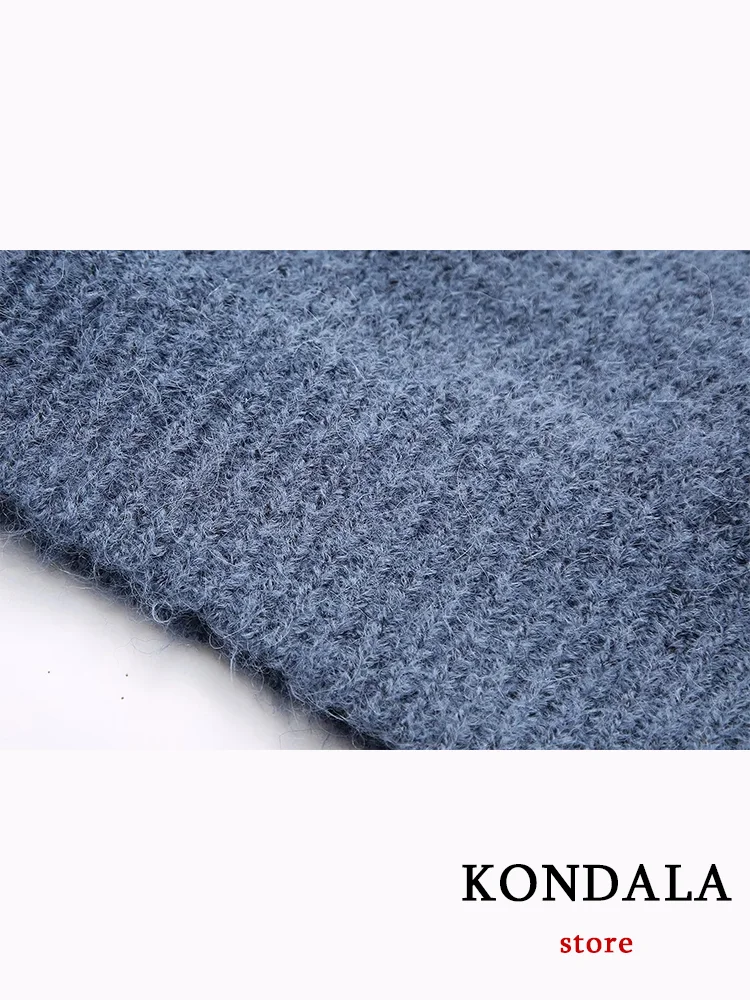 KONDALA Vintage Casual Women Sweater Solid O-Neck Long Raglan Sleeve Loose Short Sweater Fashion 2023 Autumn Winter Warm Tops