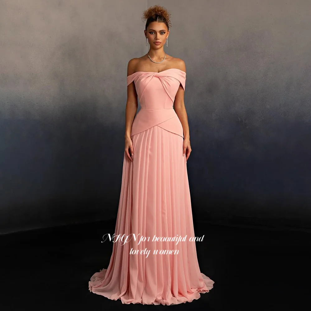 

NFYN Pink Evening Dress with Pleats Off Shoulder Party Dress A Line Prom Dress فساتين مناسبة رسمية Customized