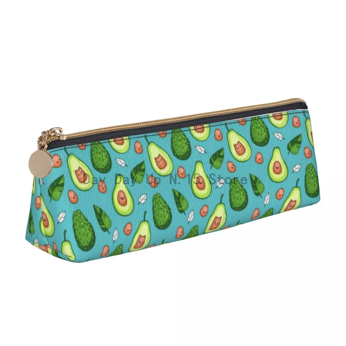 

Green Fruit Triangle Pencil Case Cute Avocado Print Back to School Large Capacity Pencil Box Teenager Kawaii Leather Pen Bag