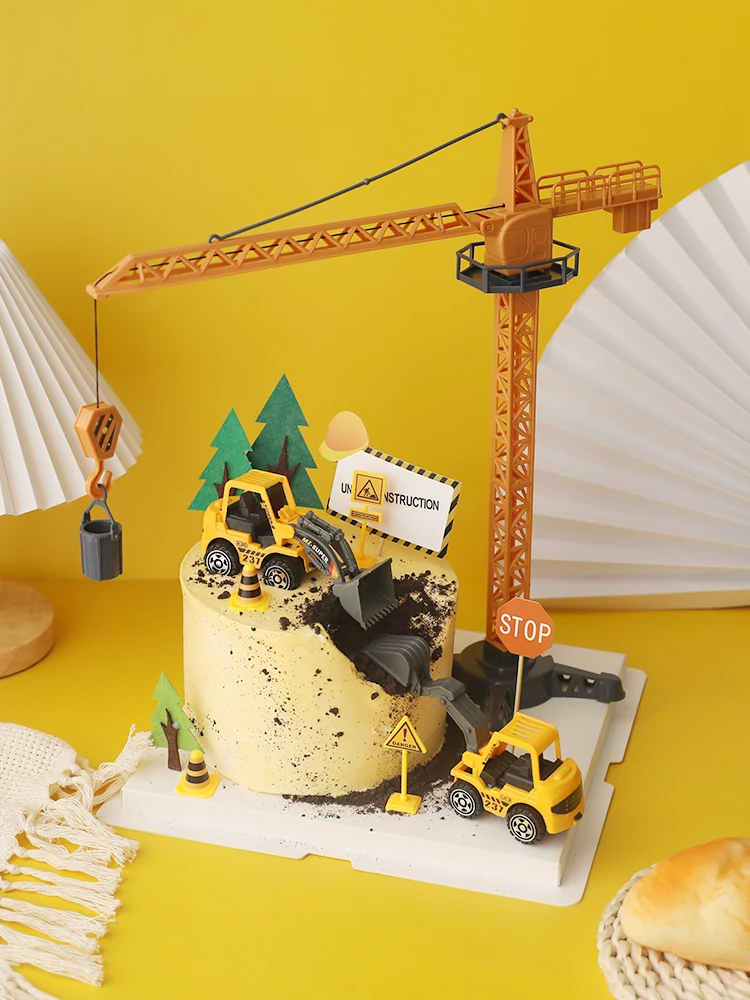 Big Crane Tractor Construction Birthday Cake Decor Vehicle Topper Party Construction Party One Year Birthday Boy 1st Baby Shower