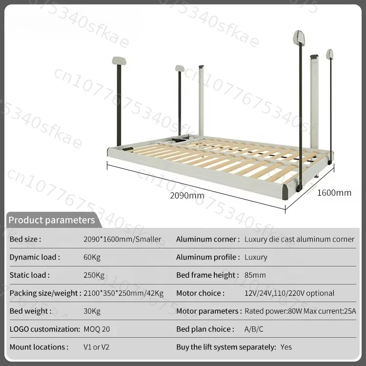 Customized High Quality Aluminum Bed Lift Bed System 12V 24V Caravan Motorhome Accessories For Campi