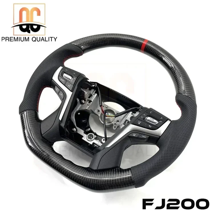 Less quantity in stock real carbon fiber flat bottom perforated leather steering wheel for Land Cruiser FJ200 LC200