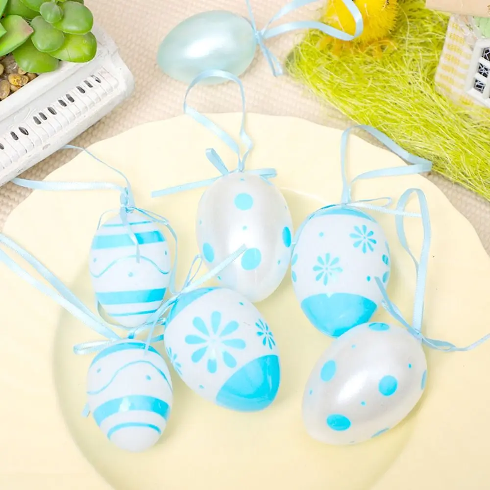 

30pcs Painted Easter Eggs Hanging Pendant Plastic DIY Crafts Rabbits Chicks Egg Ornament Colorful Simulation Egg Pendant