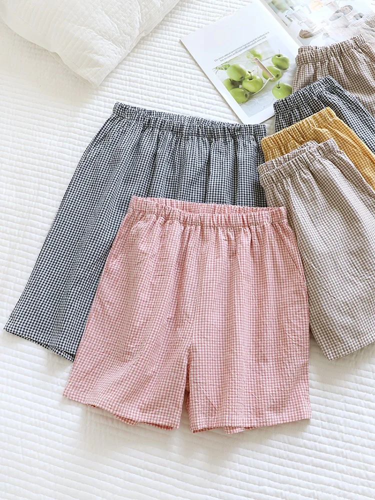 

Летние хлопковые брюки с талией, тонкие марлевые мужские и женские повседневные домашние брюки, одинаковые удобные орты с высокой талией и принтом для пар