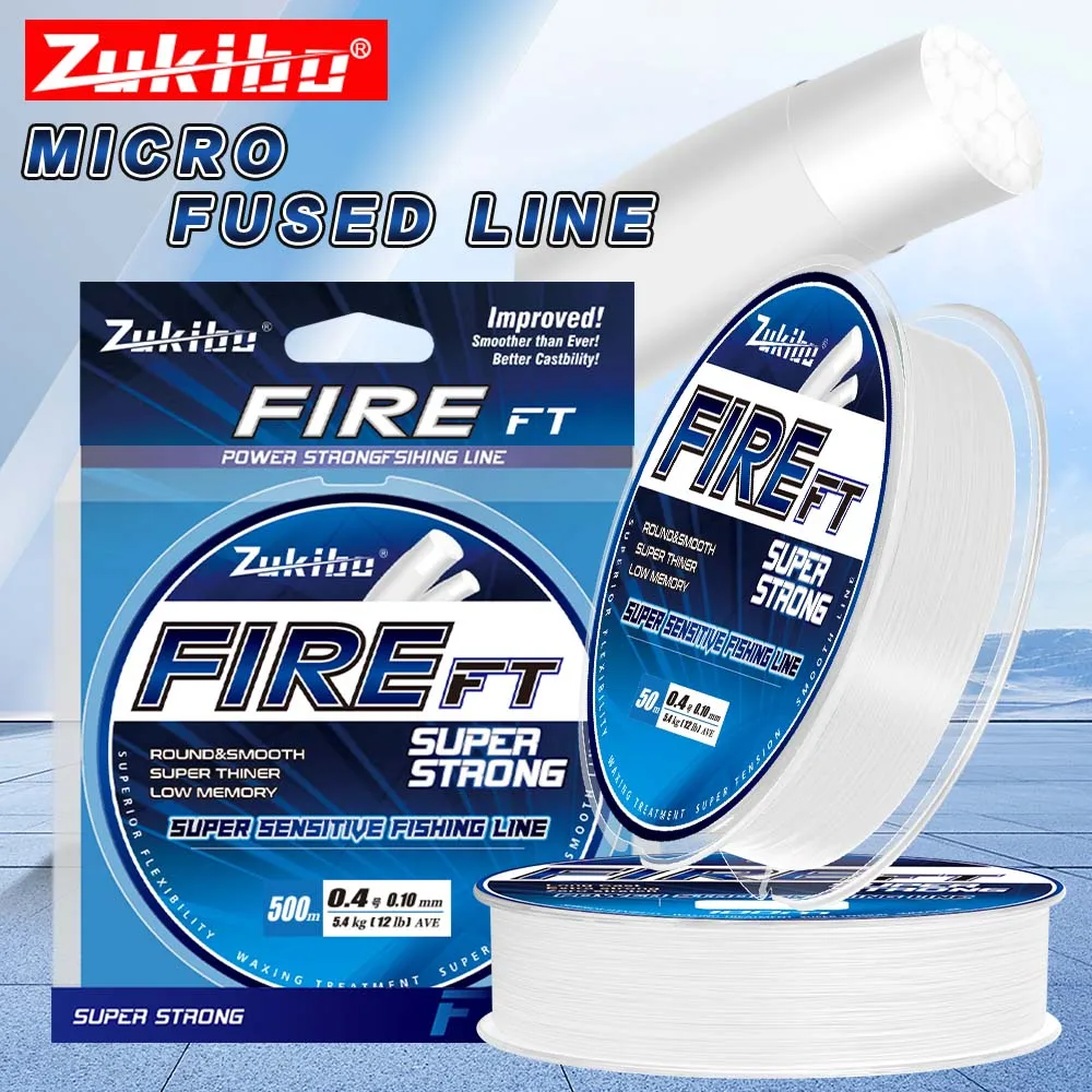 ZUKIBO FIRE FT Micro Fused Braid Line Single Strand 100M/200M/300M/500M Smooth,Thin,High Strength,Abrasion Resistant Line Ice