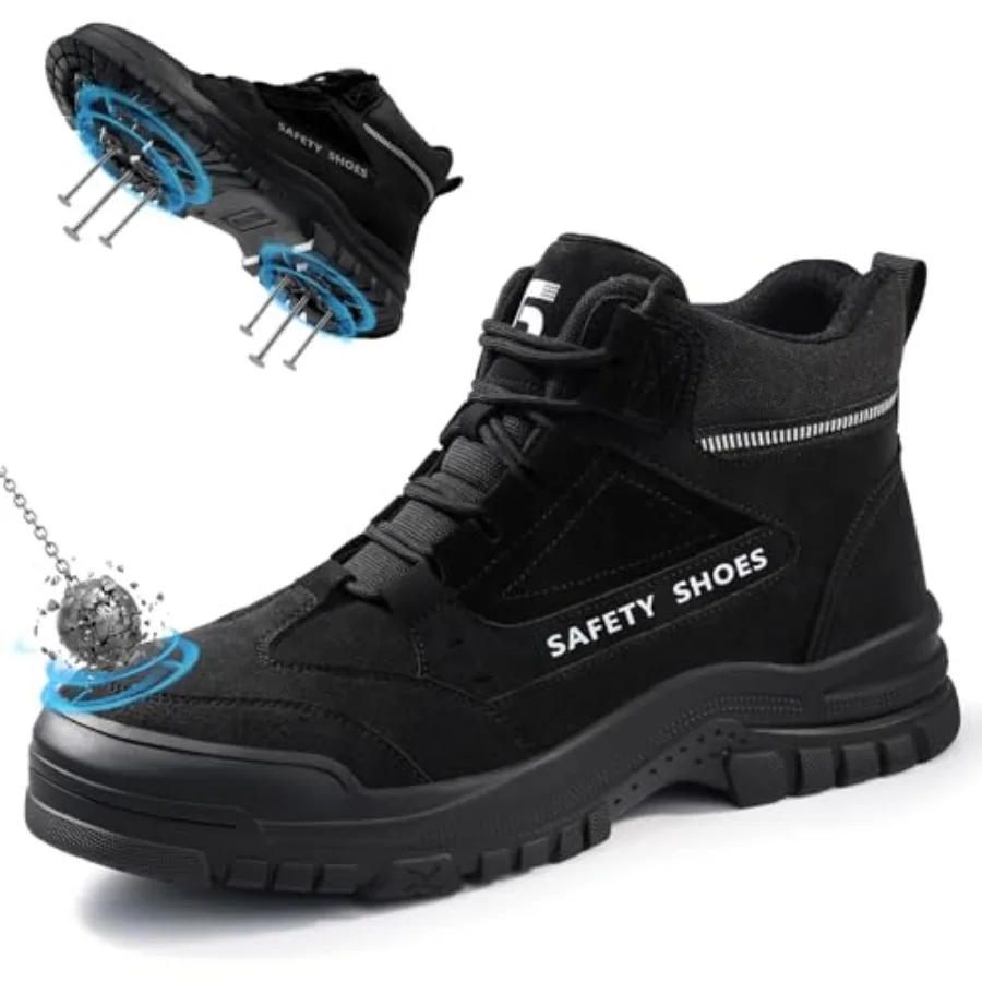 Steel Toe Work Boots for Men - High Top Puncture Resistant Safety Boots - Industrial Boot for Worker - Comfortable Work Boot fo