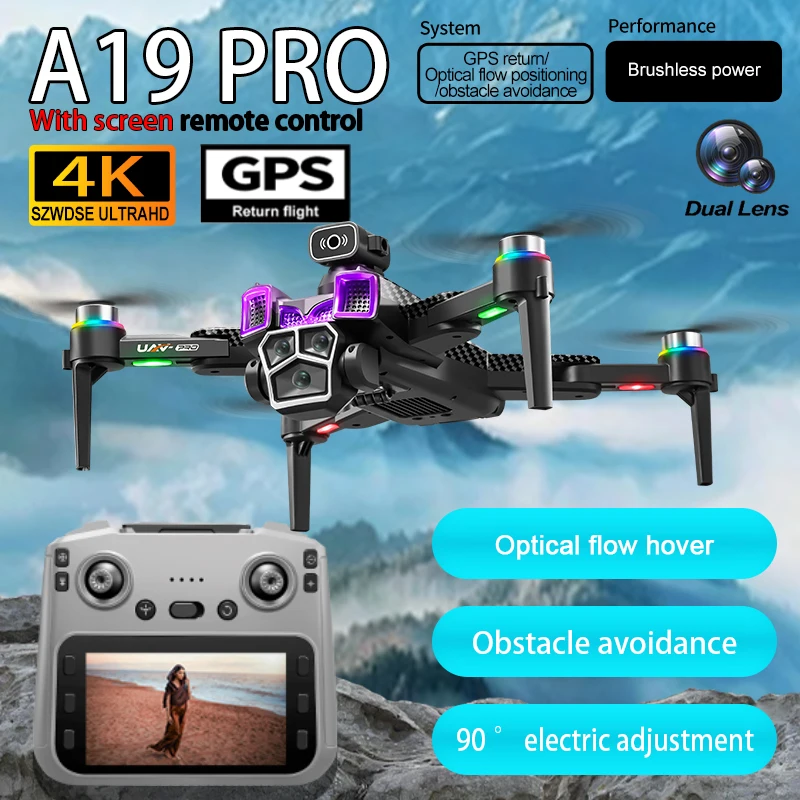 

2025 NEW A19 PRO GPS Drone Professional 8K HD Camera 5G FPV With Screen Drone 360° Obstacle Avoidance Quadcopter Toys Dron