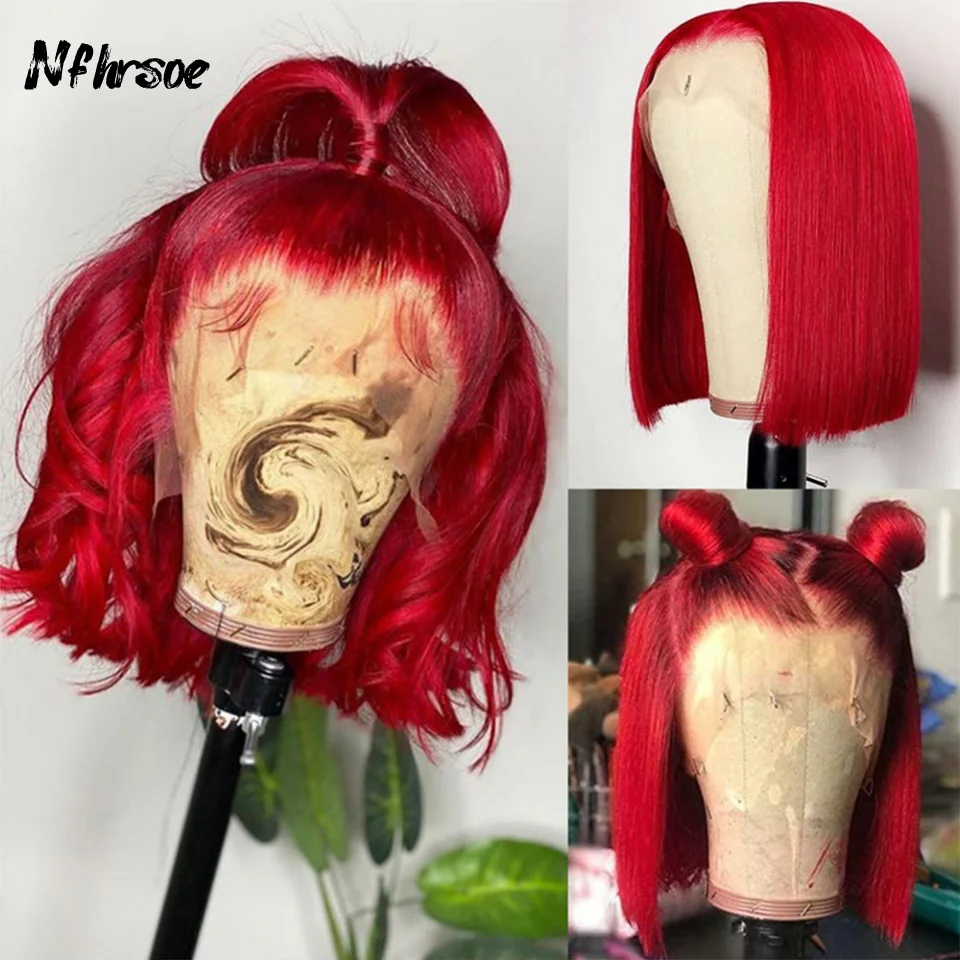 

Highlight Red Lace Front Human Hair Wig 13x4 Bob Frontal Wigs For Black Women Brazilian Straight Wig With Natural Hairline