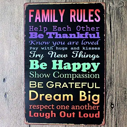 

Patisaner Family Rules Metal Tin Sign Vintage Plaque Wall Bar Cafe Home Decor Metal Poster 20x30cm