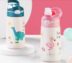 Bottiglia d'acqua per bambini da 400ML tazza per bambini animale del fumetto con cannuccia Flacks sottovuoto in acciaio inossidabile bottiglia termica tazze termiche