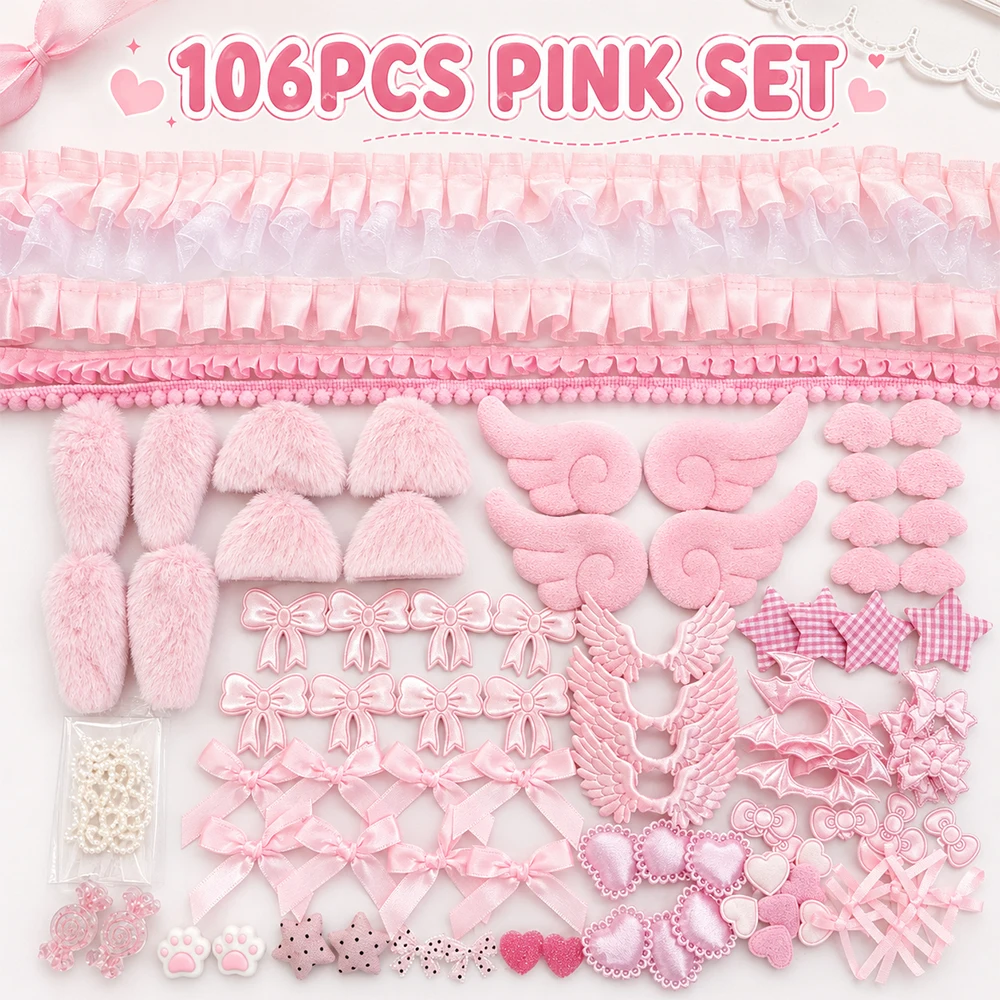 Süßes Mädchenhaftes DIY-Deko-Set: Spitzenband-Schleife, Engelsflügel, Hasenohren, Taschenzubehör, Lolita-Anime-Kartenanhänger, Handgemachte Dekoration