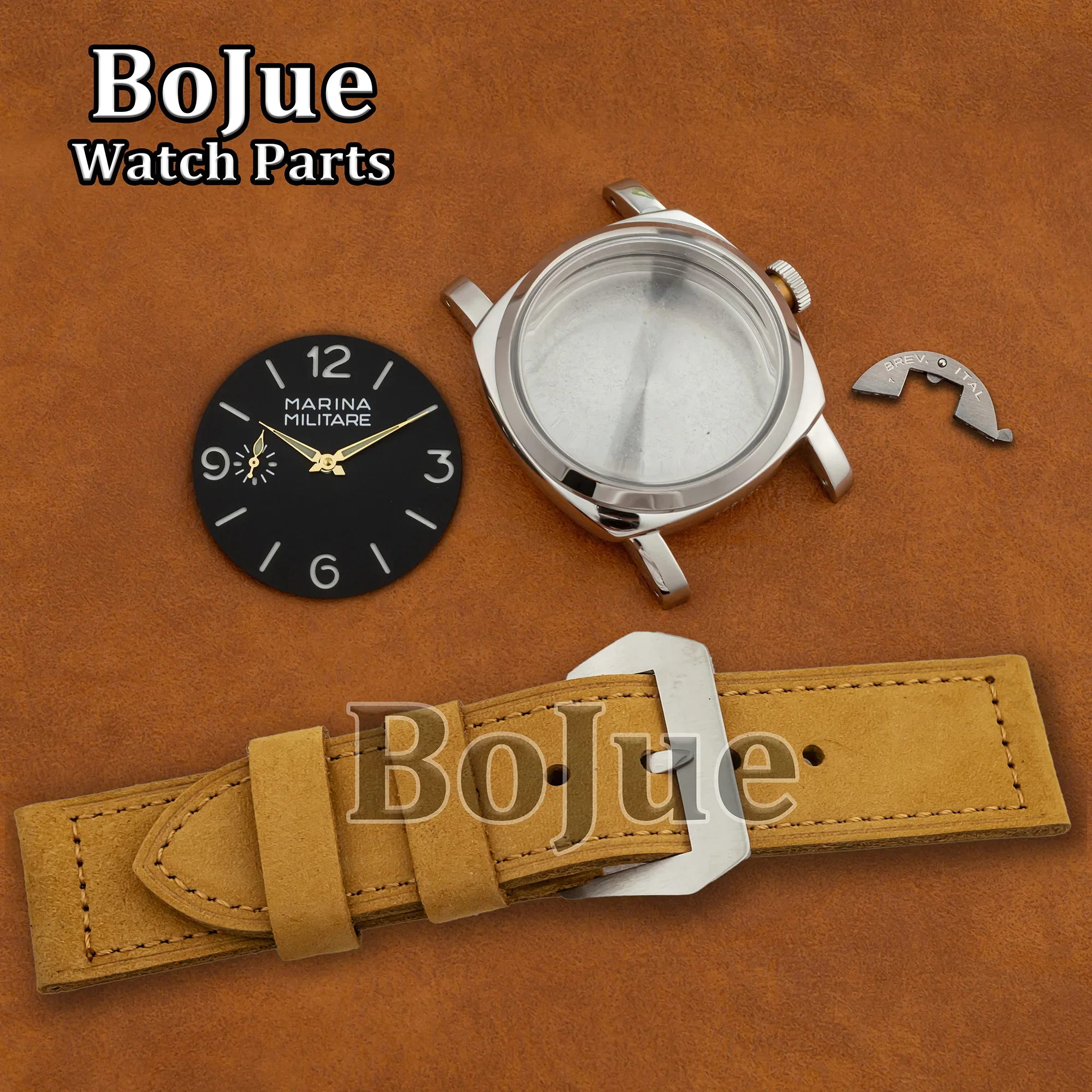 Cassa per orologio Pam da 47 mm impermeabile in acciaio inossidabile per movimento ETA 6497/6498 ST3600 quadrante da 39 mm lancette cinturino in pelle accessorio per orologio